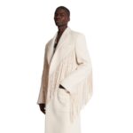 BALMAIN UNISEX LONG FRINGED WOOL AND CASSHMERE COAT