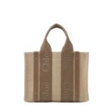 CHLOE SMALL WOODY TOTE BAG IN LINEN DARK NUT