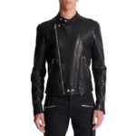BALMAIN ZIPPED LEATHER BIKER JACKET