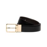 SANTONI REVERSIBLE AND ADJUSTABLE SMOOTH BLACK AND TUMBLED BROWN LEATHER BELT