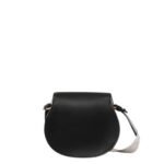 CHLOE SMALL MARCIE SADDLE BAG IN LINEN & SMOOTH LEATHER BLACK
