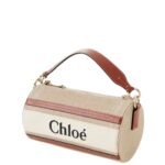CHLOE TUBE SHOULDER BAG IN LINEN & SMOOTH LEATHER WHITE-BROWN