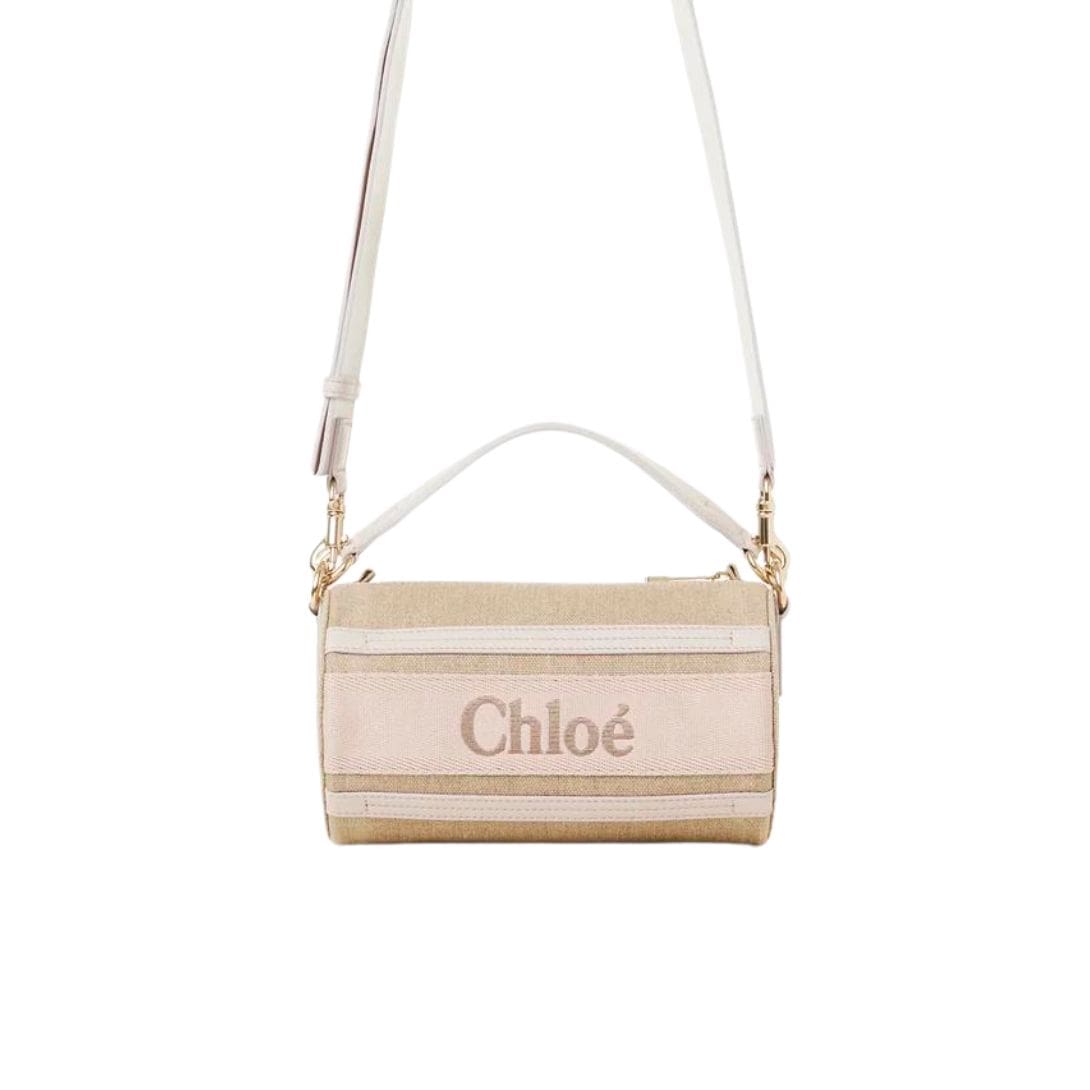 CHLOE TUBE SHOULDER BAG IN LINEN & SMOOTH LEATHER WILD GREY