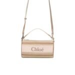 CHLOE TUBE SHOULDER BAG IN LINEN & SMOOTH LEATHER BLUSHY BEIGE