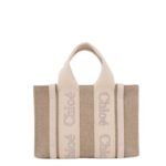 CHLOE MINI WOODY TOTE BAG IN LINEN WILD GREY