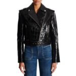 BALMAIN  CROCODILE EFFECT LEATHER BIKER JACKET