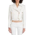 BALMAIN CROPPED LEATHER BIKER JACKET