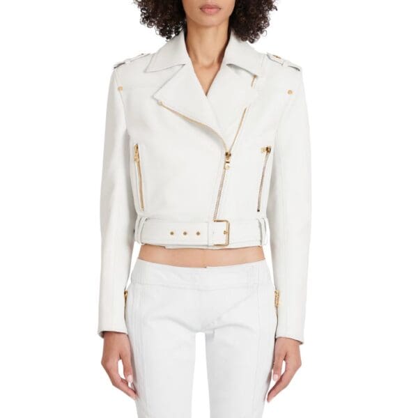BALMAIN CROPPED LEATHER BIKER JACKET