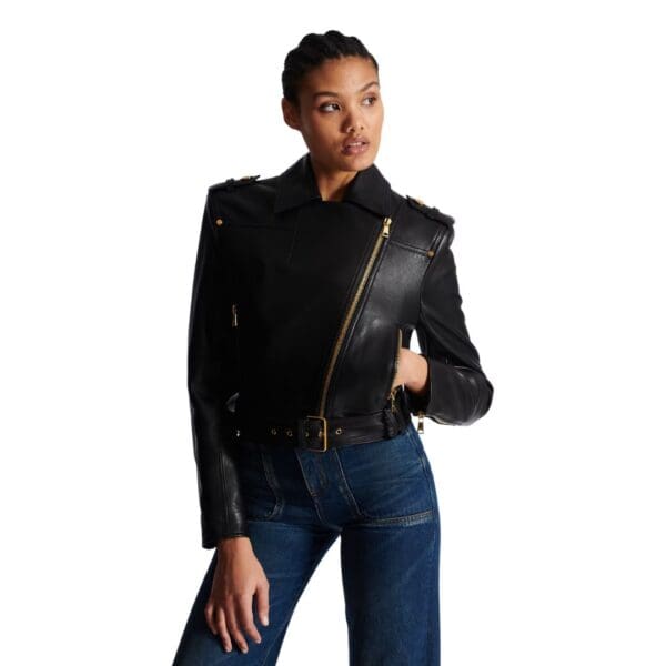 BALMAIN SHORT LEATHER BIKER JACKET