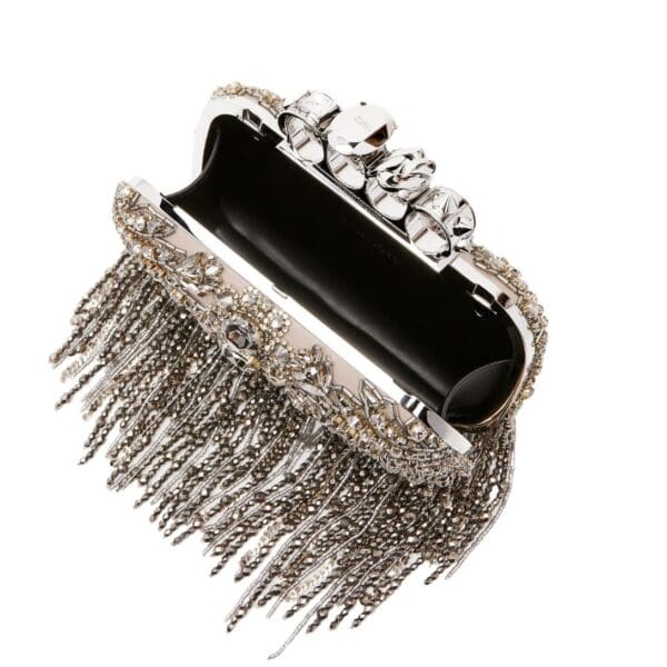 ALEXANDER MCQUEEN WOMANS EXPLODED VICTORIAN JEWEL KNUCKLE CLUTCH IN SILVER