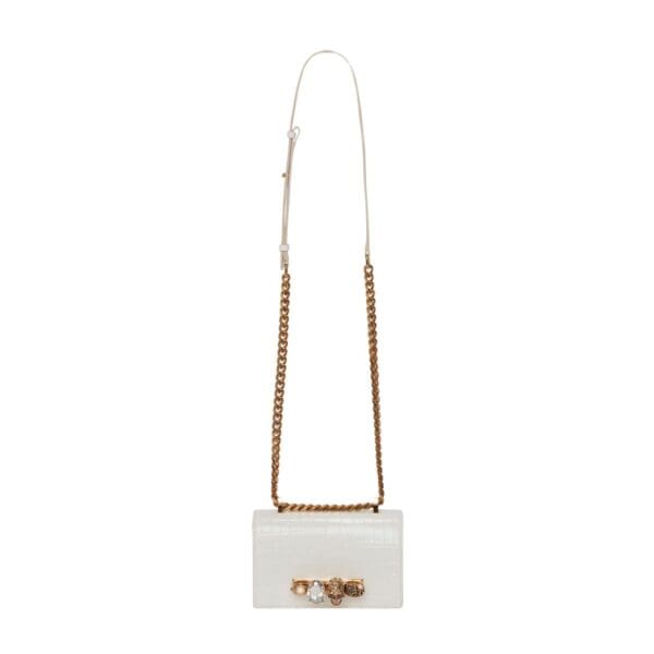 ALEXANDER MCQUEEN WOMANS MINI JEWELLED SATCHEL DEEP LVORY