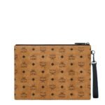 MCM AREN WRISTLET ZIP POUCH IN VISETOS COGNAC