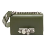 ALEXANDER MCQUEEN WOMANS THE BIKER MINI JEWELLED SATCHEL IN KHAKI