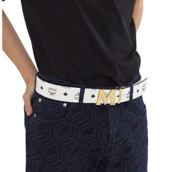 MCM CLAUS M REVERSIBLE BELT 1.75" IN VISETOS WHITE/GOLD
