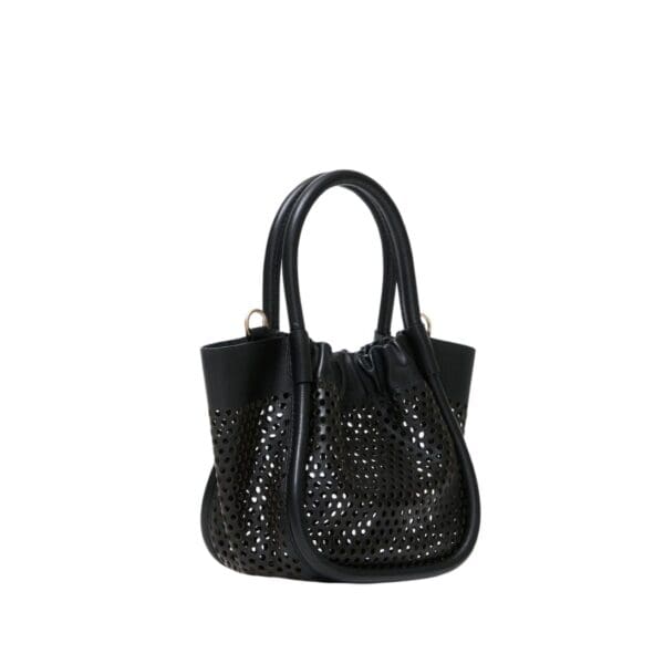 PROENZA EXTRA SMALL RUCHED TOTE IN PERFORATED LEATHER BLACK