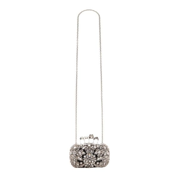 Alexander McQueen Women's Victorian Jewel Knuckle Clutch in Silver: an exquisite blend of vintage charm and modern elegance, adorned with ornate jewels.