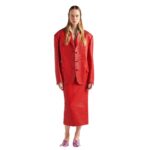 PRADA NAPPA LEATHER SKIRT IN RED