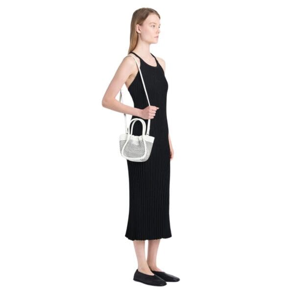 PROENZA EXTRA SMALL RUCHED TOTE IN PERFORATED LEATHER OPTIC WHITE