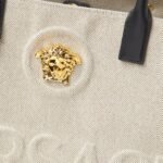 VERSACE LA MEDUSA CANVAS LARGE TOTE BAG