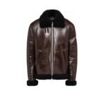 PRADA OVERSIZED SHEARLING JACKET IN COFFEE BLACK