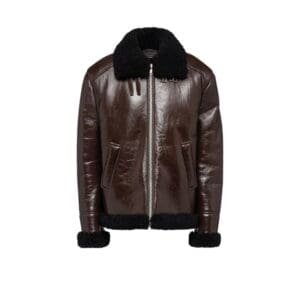 PRADA OVERSIZED SHEARLING JACKET IN COFFEE BLACK