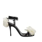 MAGDA BUTRYM WRAP AROUND DOUBLE FLOWER SANDALS IN CREAM TAFETTA
