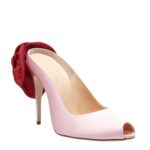 MAGDA BUTRYM PEEP TOE MULES IN PINK SATIN