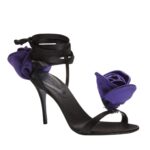 MAGDA BUTRYM DOUBLE PURPLE FLOWER HEEL SANDALS IN BLACK