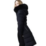 MACKAGE FCALLA AGILE-360 STRETCH LIGHT DOWN COAT WITH BLUE FOX FUR COLLAR