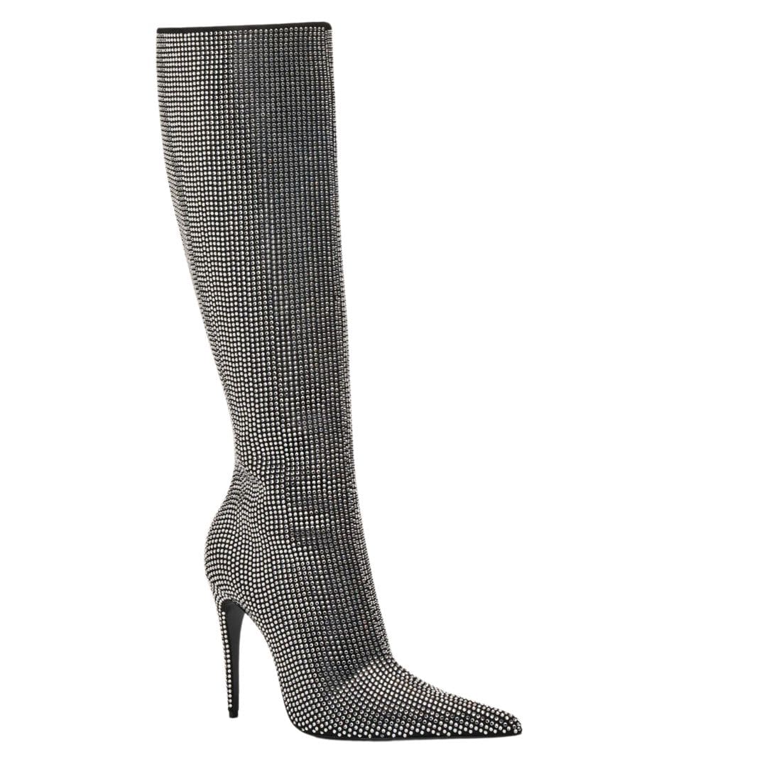 MAGDA BUTRYM TALL POINTED TOE BOOTS IN BLACK DIAMANTE CRYSTALS