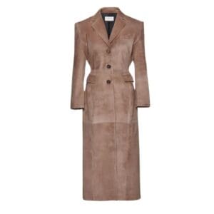 MAGDA BUTRYM  SUEDE HOURGLASS COAT IN BROWN