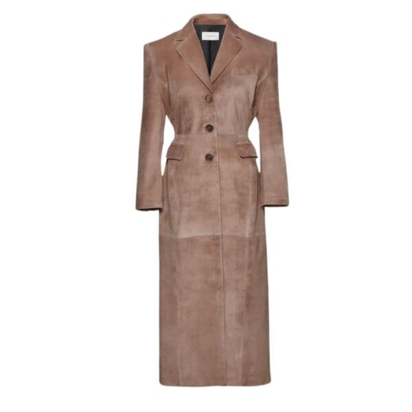 MAGDA BUTRYM SUEDE HOURGLASS COAT IN BROWN