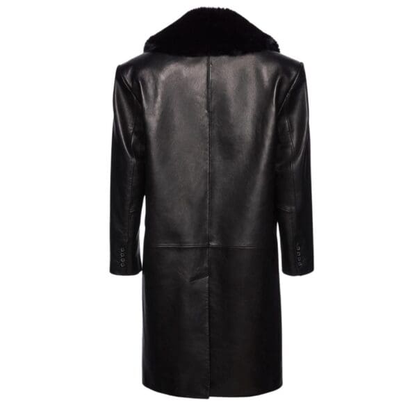 MAGDA BUTRYM OVERSIZED CLASSIC MIDI COAT IN BLACK LEATHER WITH FAUX FUR