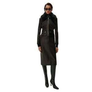 MAGDA BUTRYM AVIATOR FAUX FUR LEATHER JACKET IN BLACK