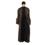 MAGDA BUTRYM LONG BELTED SUEDE SHEARLING COAT IN BROWN