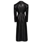 MAGDA BUTRYM LONG FAUX FUR TRIM BELTED LEATHER COAT IN BLACK