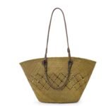 LOEWE ANAGRAM BASKET BAG IN IRACA PALM AND CALFSKIN