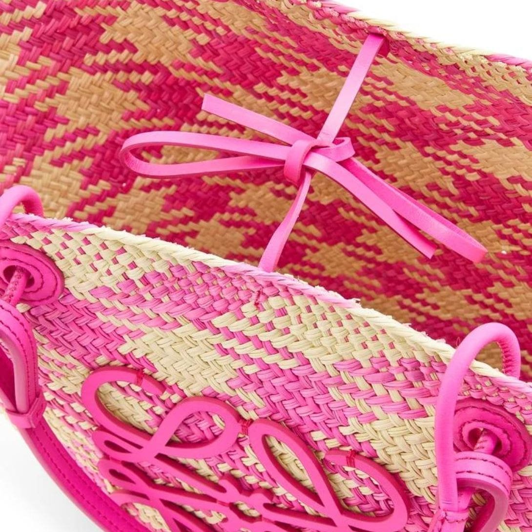 LOEWE ANAGRAM BASKET BAG IN IRACA PALM AND CALFSKIN