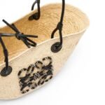 LOEWE SMALL ANAGRAM BASKET BAG IN IRACA PALM AND CALFSKIN