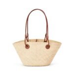 LOEWE SMALL ANAGRAM BASKET BAG IN IRACA PALM AND CALFSKIN