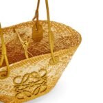 LOEWE SMALL ANAGRAM BASKET BAG IN IRACA PALM AND CALFSKIN