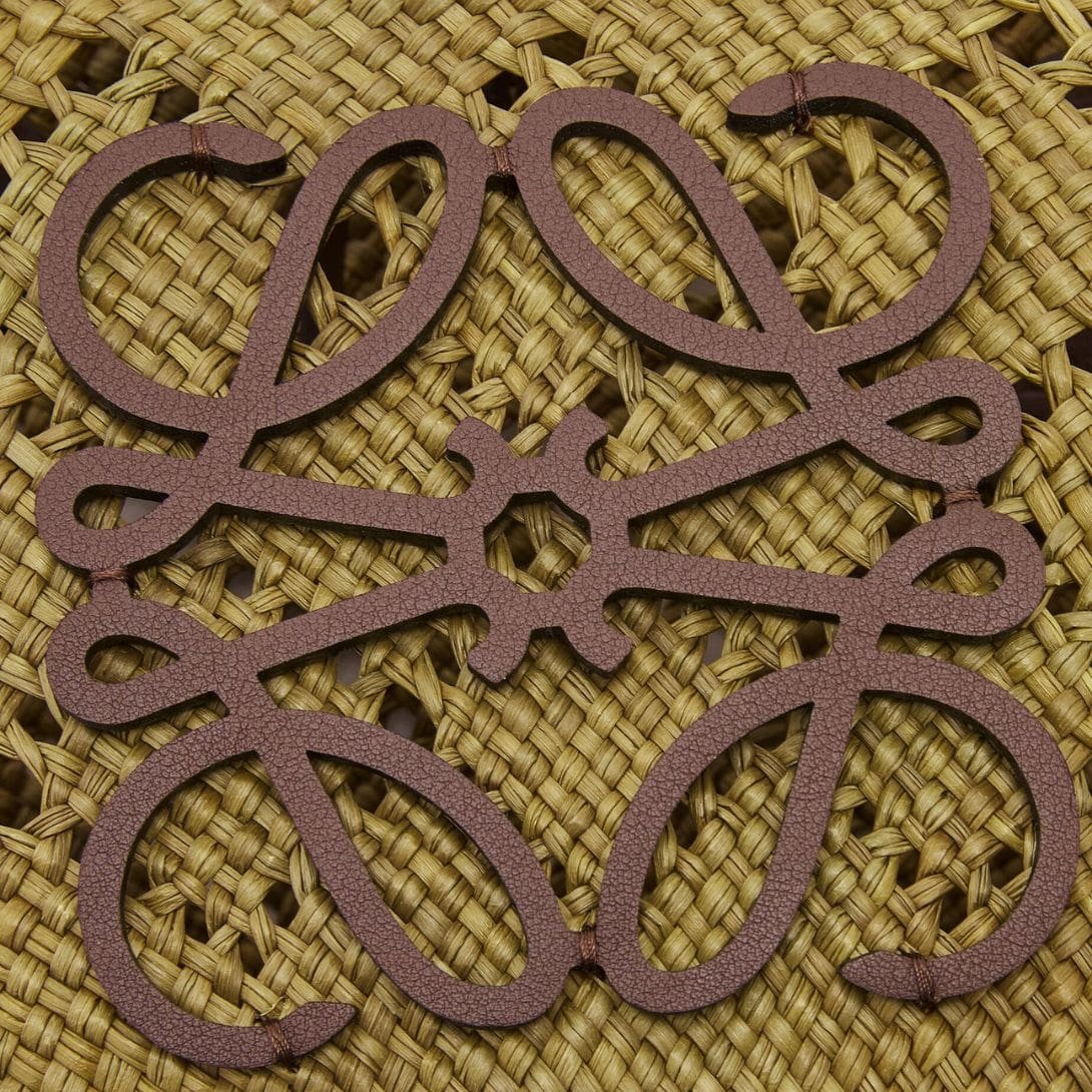 LOEWE SMALL ANAGRAM BASKET BAG IN IRACA PALM AND CALFSKIN