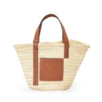 LOEWE SMALL BASKET BAG IN PALM LEAF AND CALFSKIN