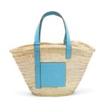LOEWE SMALL BASKET BAG IN PALM LEAF AND CALFSKIN