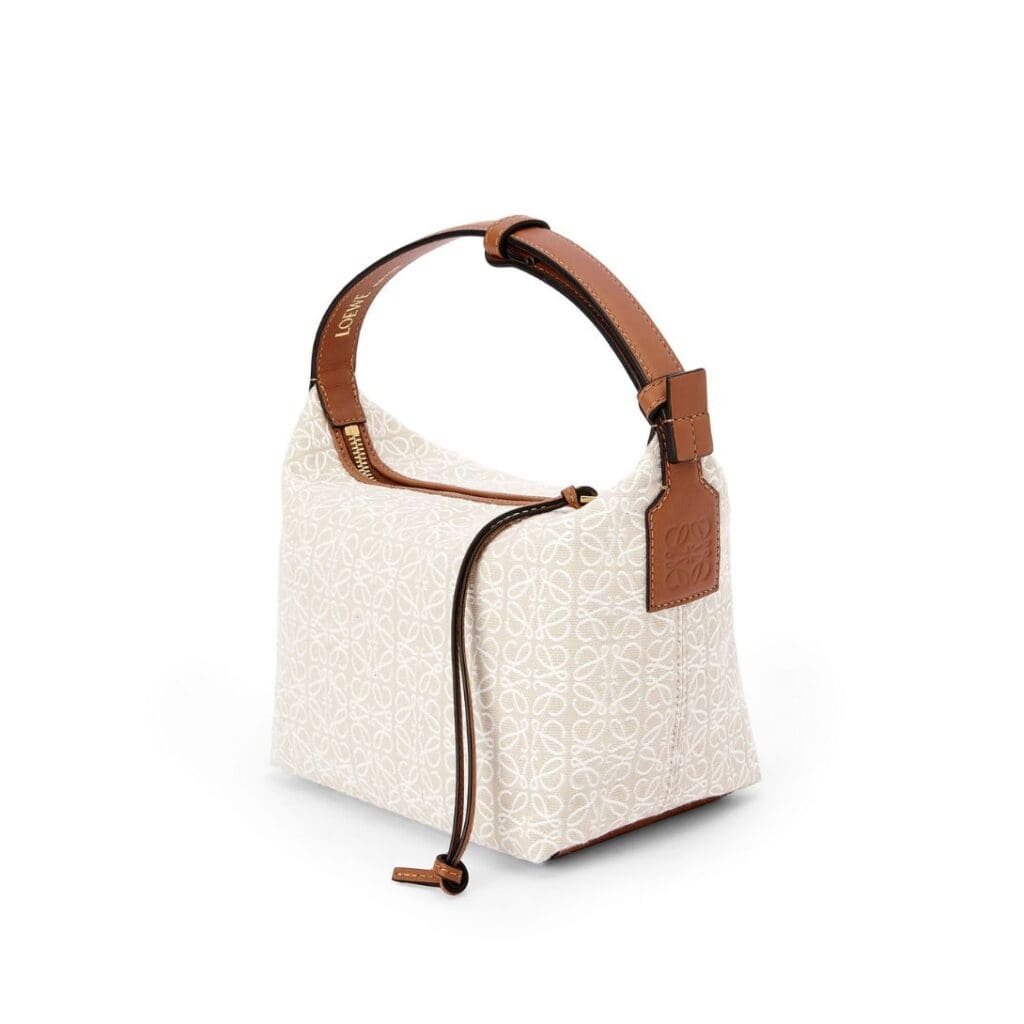 LOEWE SMALL CUBI BAG IN JACQUARD WITH ANAGRAM MOTIF AND CALFSKIN