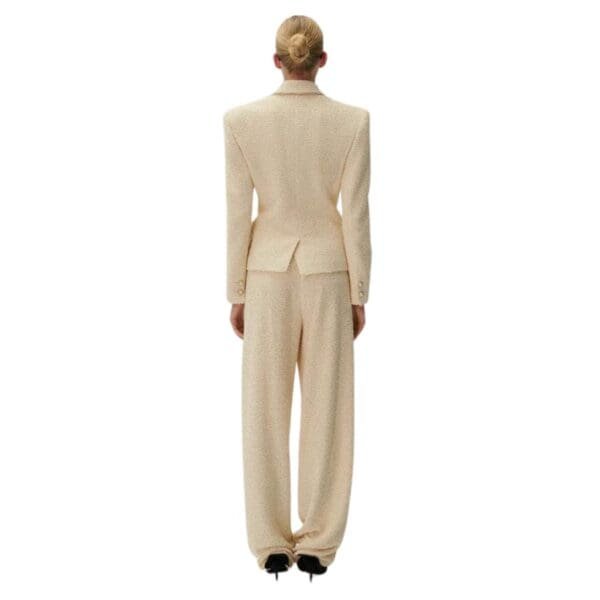 MAGDA BUTRYM WIDE LEG BOUCLE PANTS IN BEIGE