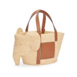 LOEWE ELEPHANT BASKET BAG IN RAFFIA AND CALFSKIN