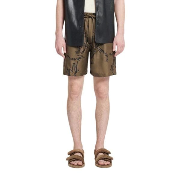 NANUSHKA DOXXI PRINTED SILK-TWILL SHORTS CALLIGRAPH KHAKI