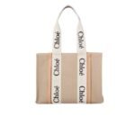 CHLOE MEDIUM WOODY TOTE BAG WHITE & BEIGE