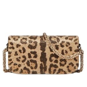 VALENTINO GARAVANI SMALL LOCÒ SHOULDER BAG WITH RHINESTONE ANIMALIER PATTERN